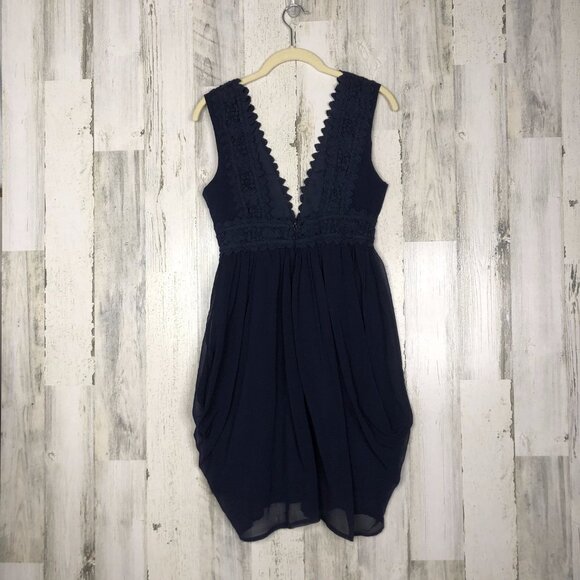 Minuet Womens Navy V Neck Sleeveless Mini Dress S - Picture 2 of 4